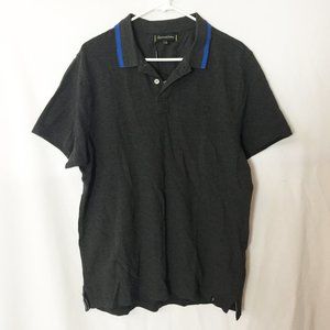 Charcoal Grey Polo Shirt Striped Collar Large NWT